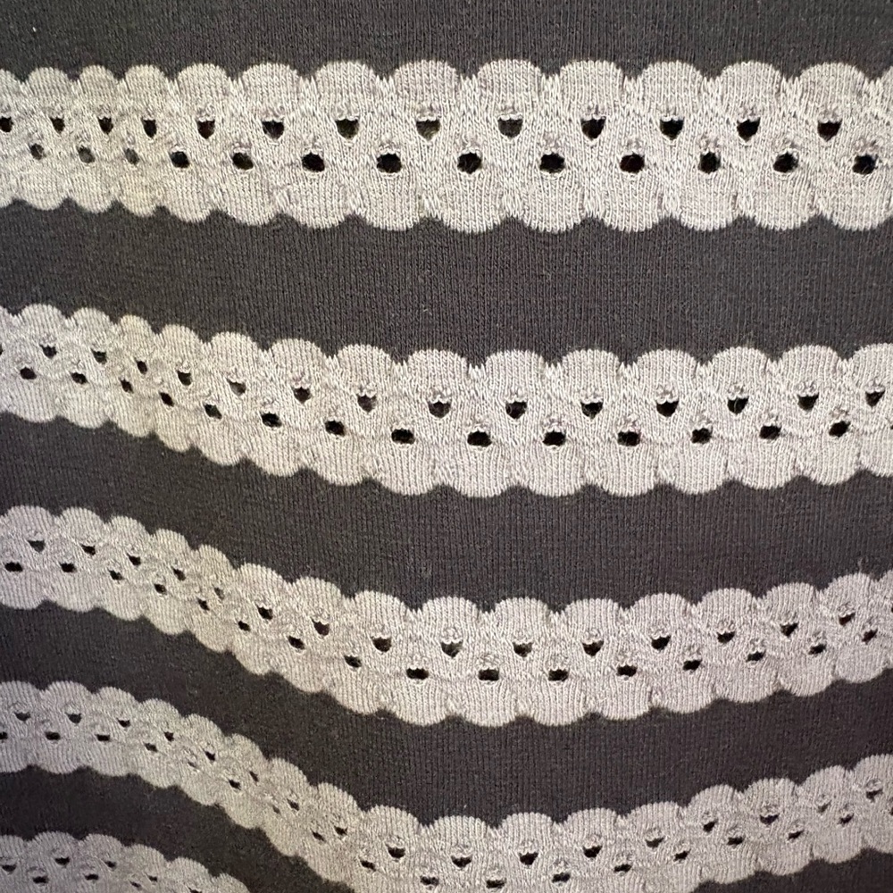 Anne Klein Black & Gray Perforated Striped Long Sleeve Top - Picture 4 of 8